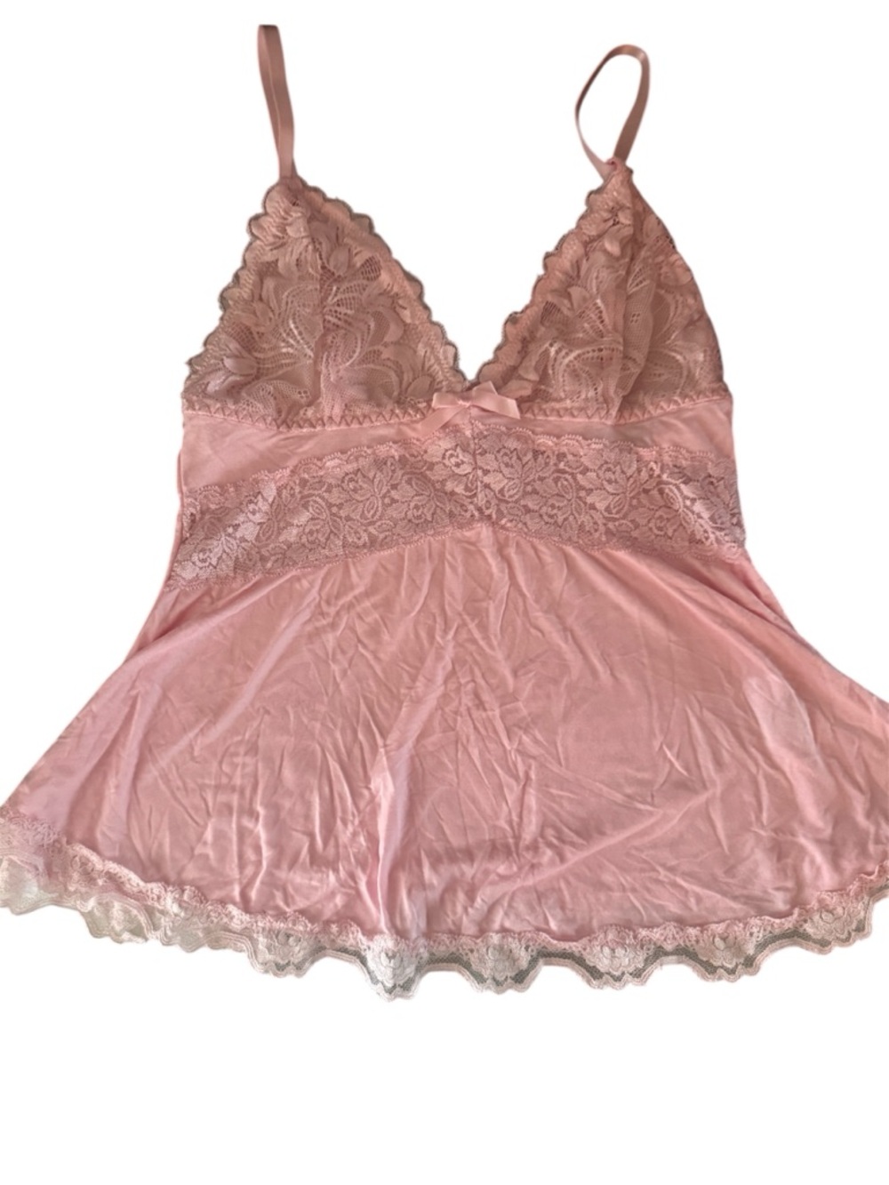 Soft Pink Lace-Trim Slip Chemise with Adjustable Straps